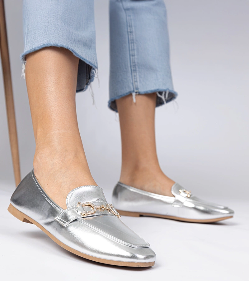 Strieborné elegantné mokasíny s kryštálmi Banzao