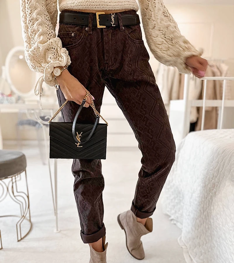 Tmavohnedé nohavice s opaskom Pelchat