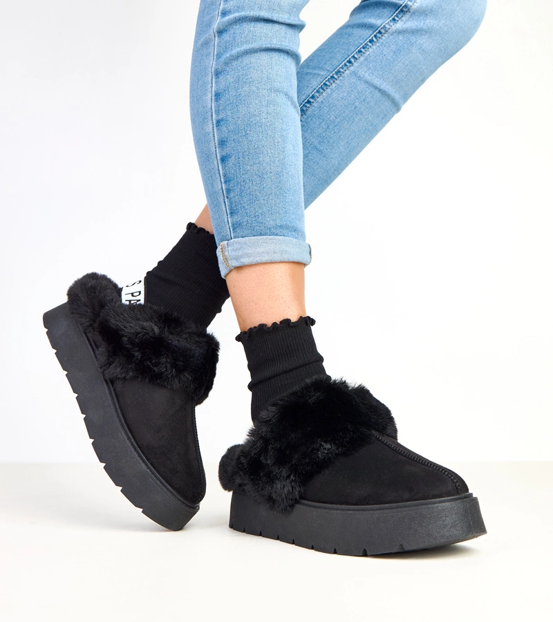 Čierne krátke snehule zateplené kožušinou s gumou Eija