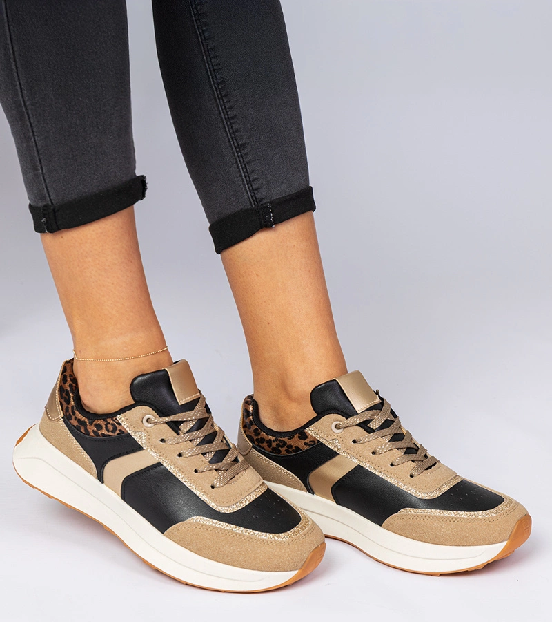 Čierne dámske tenisky s brokátom a so zvieracím vzorom Markuta