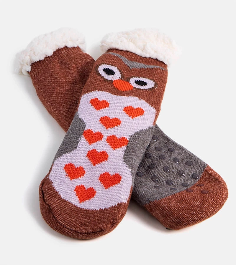 Hnedé ponožky s ovčou kožou Lotis