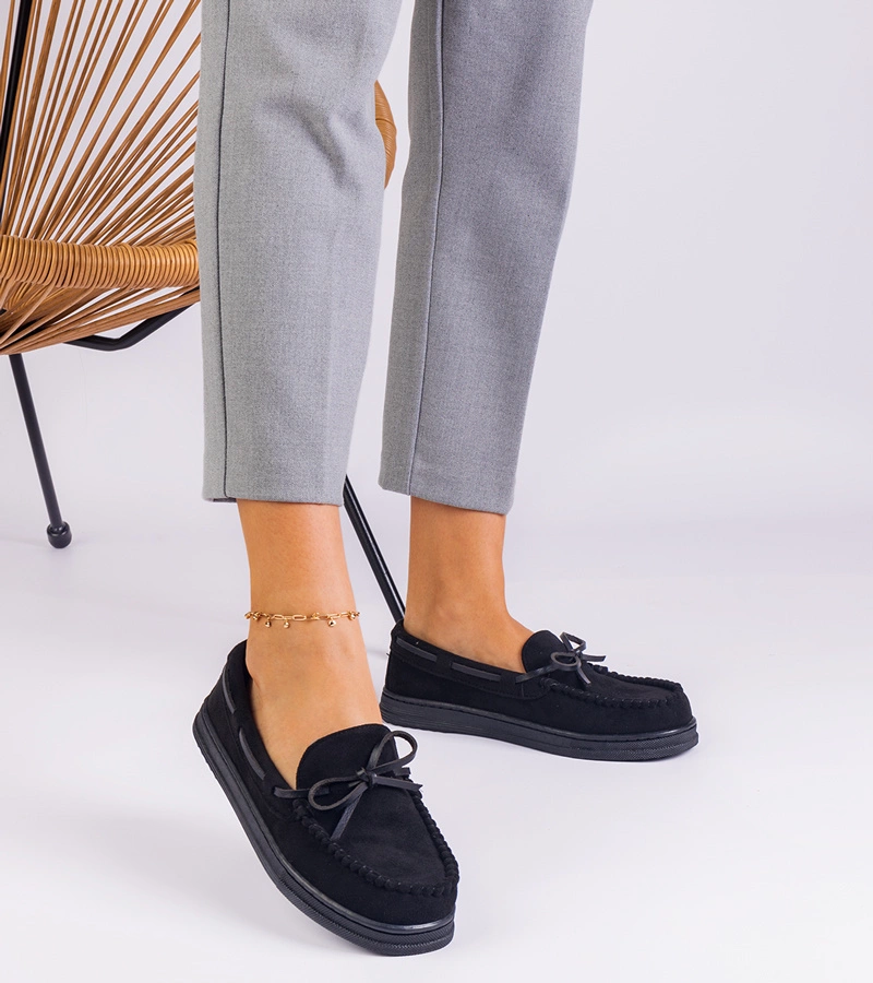 Čierne dámske mokasíny z ekosemišu s mašľou Sarina