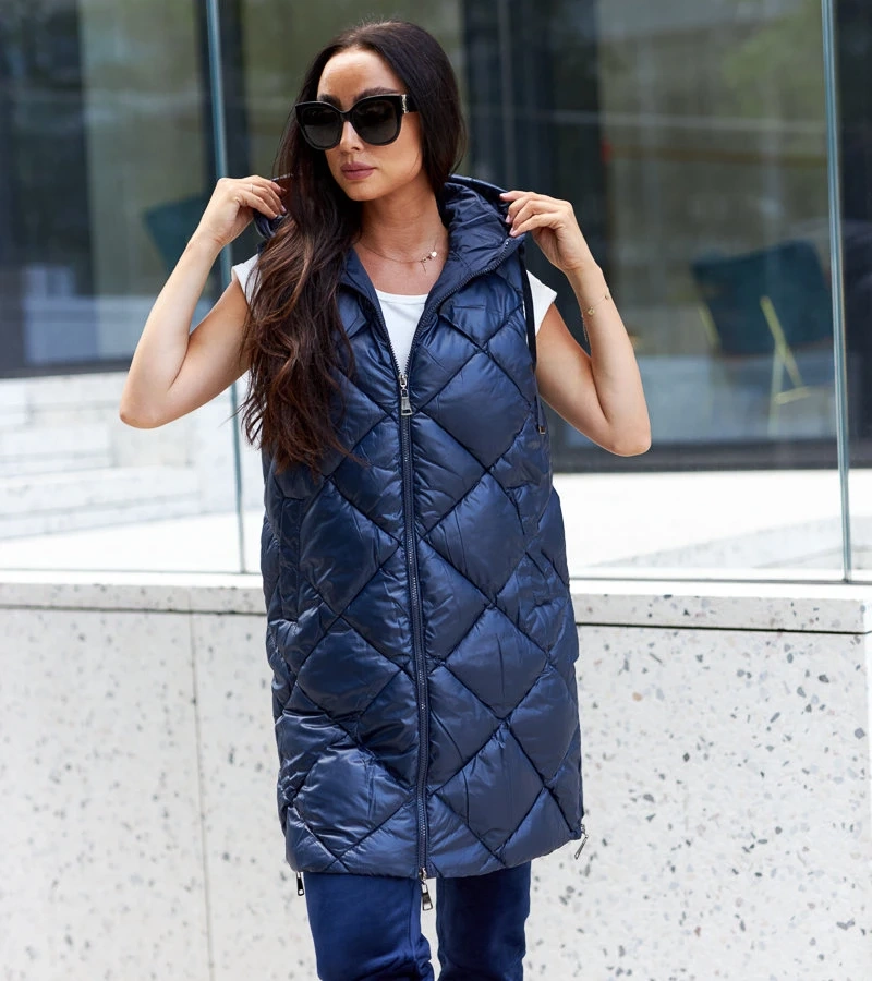 Námornícka modrá dlhá lesklá vesta Bondo