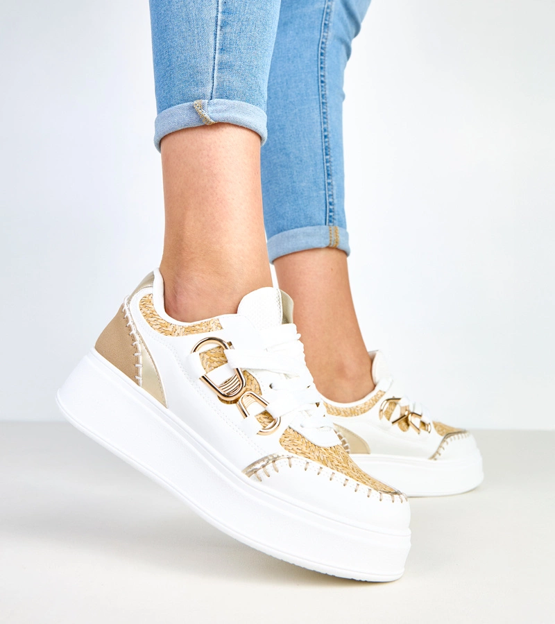 Béžové tenisky na platforme s pletenou vložkou Lina