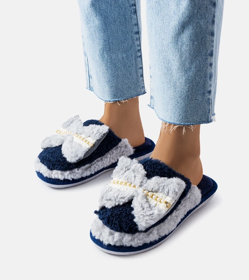 Námornícko-sivé papuče s mašľou