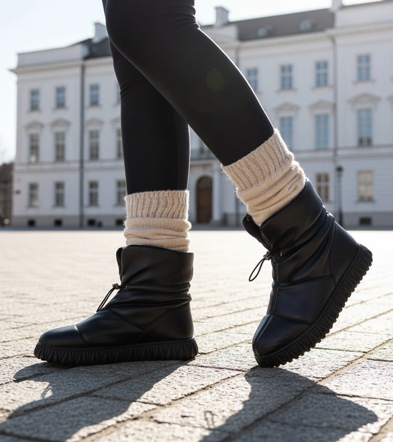 Čierne snehule z prírodnej kože so sťahovacím pásom Raschmi