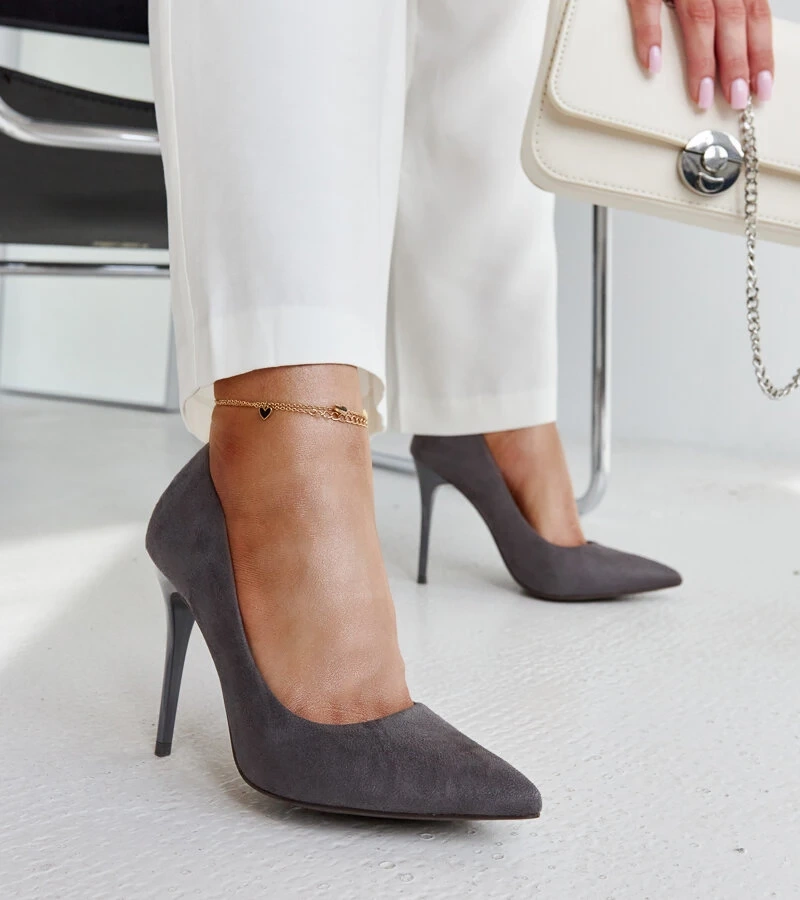 Tmavošedé štíhle topánky s koženou vložkou Amedie