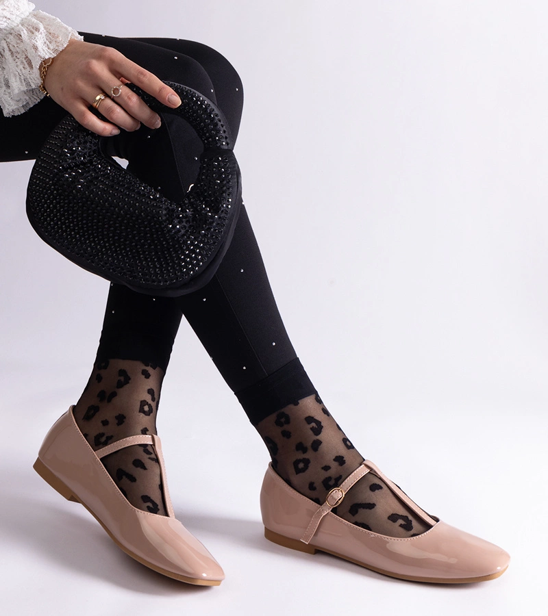 Béžové lakované balerínky s remienkom Marseille