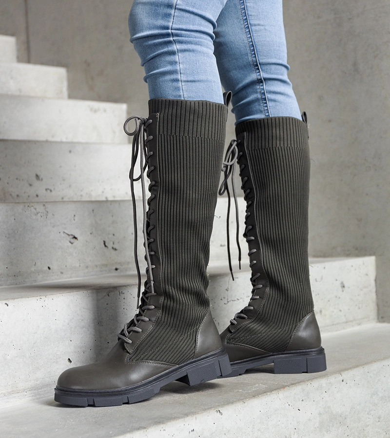 Zelené vsúvacie kozačky s elastickým zvrškom Veradi