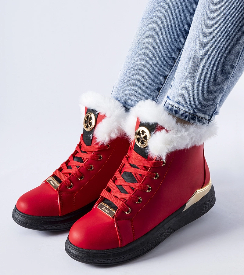 Červené tenisky s bielym kožuškom Fiemme