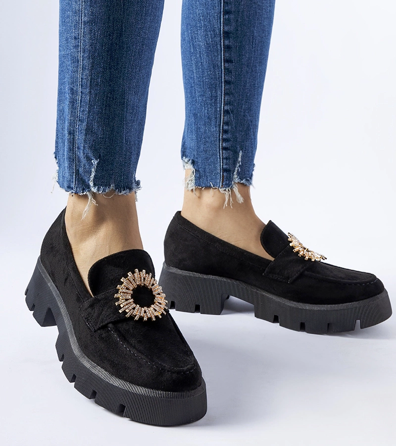 Čierne mokasíny s ozdobnou sponou Stanislas