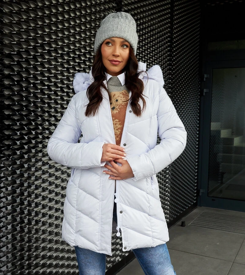 Biela bunda s odopínateľným kožúškom Riverton H-898/107 WHITE