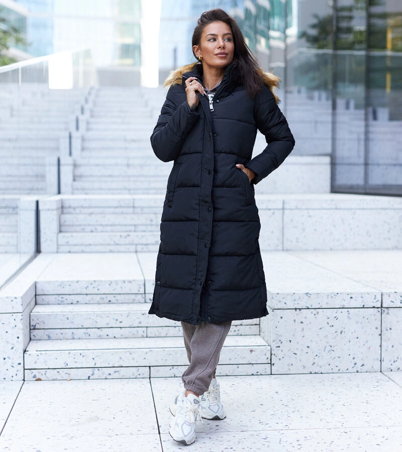 Fortunato čierny prešívaný zateplený kabát