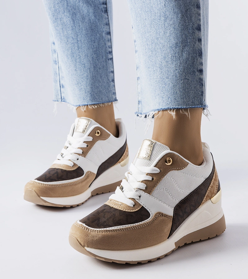 Hnedé a biele tenisky s podpätkami Fongemie