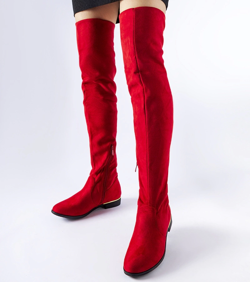 Dlhé červené teplé kozačky z ekokože Elwira