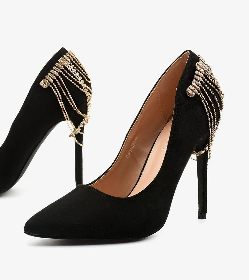 Čierne semišové lodičky na podpätku Silvermore