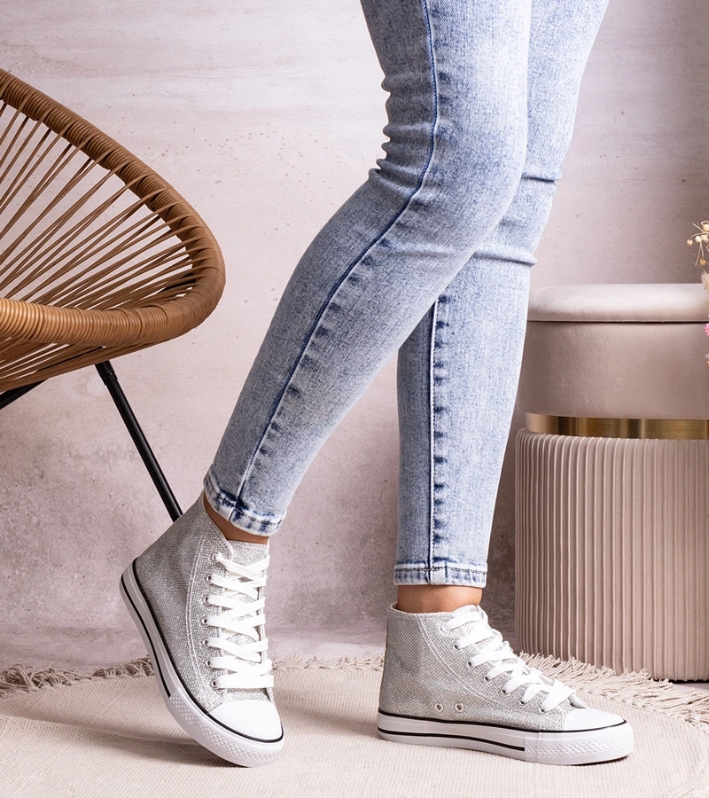 Strieborné vysoké tenisky z lesklej sieťoviny Ranifali.