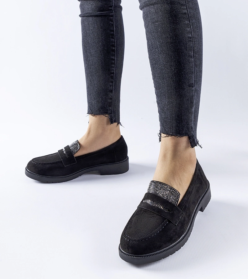 Čierne mokasíny so zirkónmi Ippolito