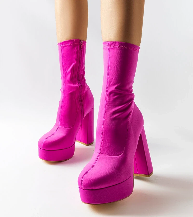 Ružové saténové čižmy s pevným podpätkom Glus