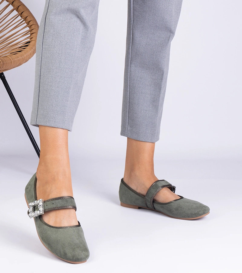 Zelené balerínky zdobené prackou s kryštálikmi Demetra