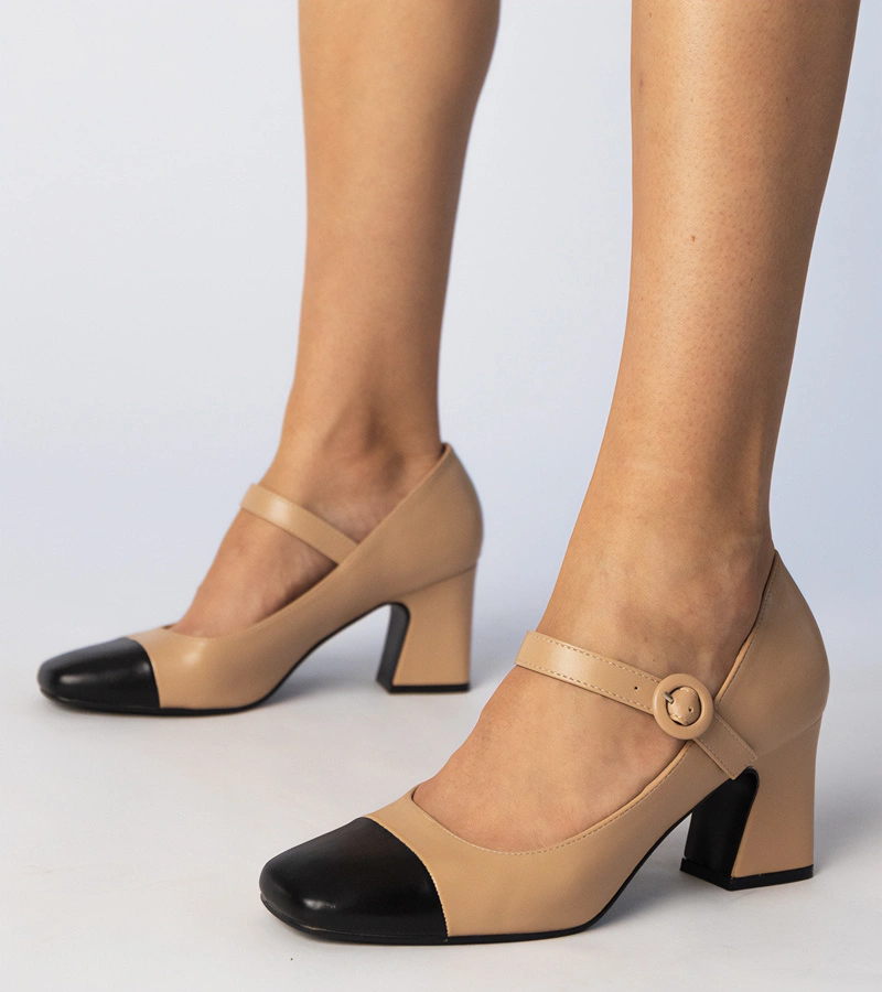 Béžové dámske lodičky s čiernou špičkou Radora