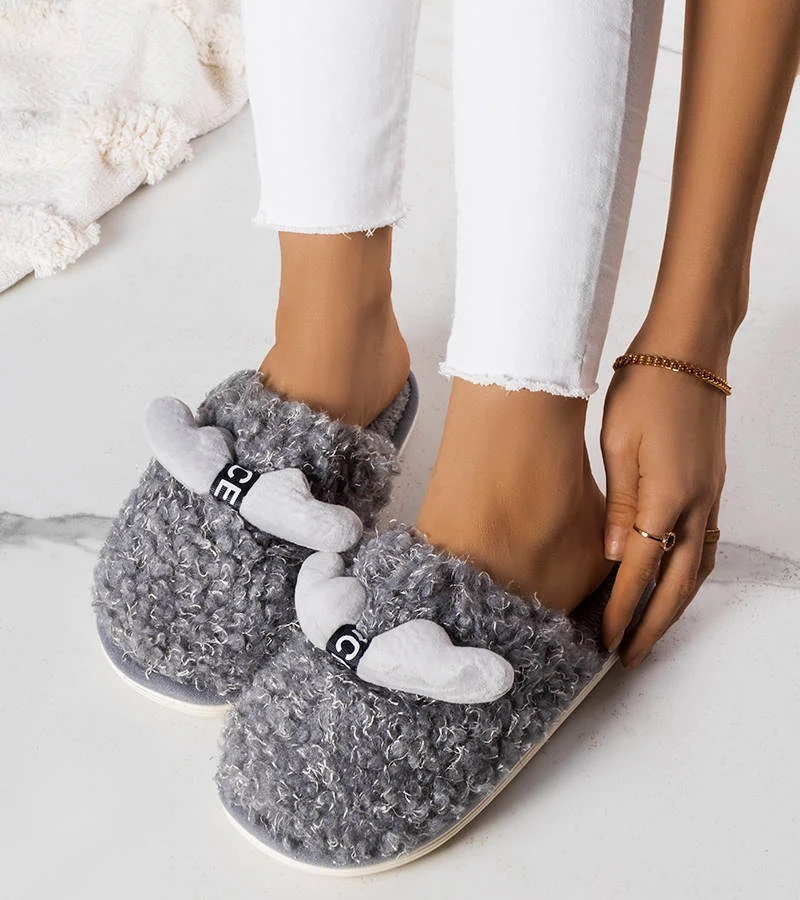 Šedé papuče s kožušinou Rosny