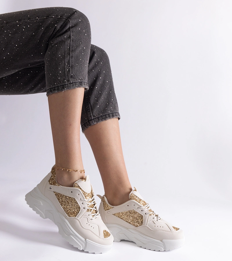 Béžové dámske tenisky s trblietavými vložkami Caraballo