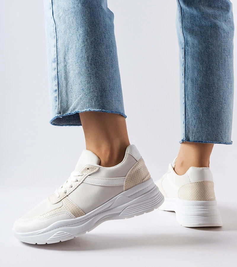 Biele tenisky s akcentmi z hadej kože Diego