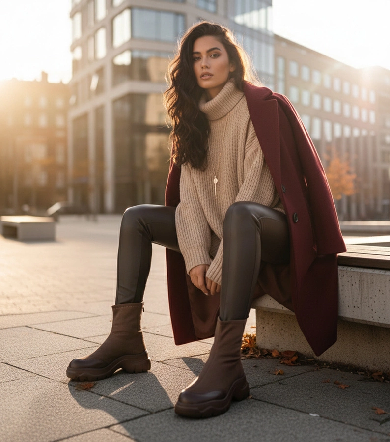 Hnedé členkové čižmy z eko semišu na masívnej podrážke Alana