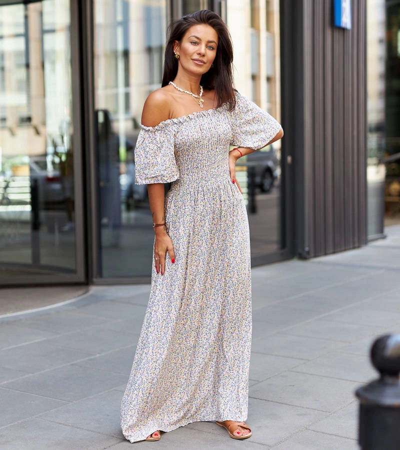 Fialové kvetinové maxi šaty od Ilario