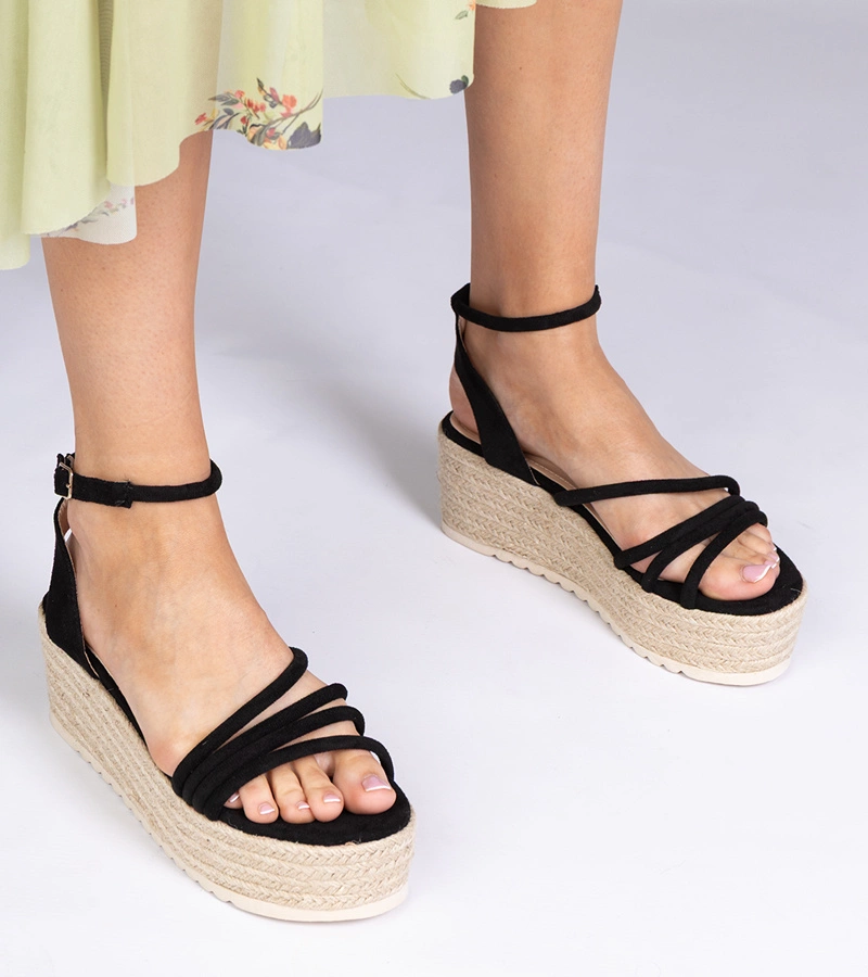 Čierne sandále espadrilky na platforme Panola