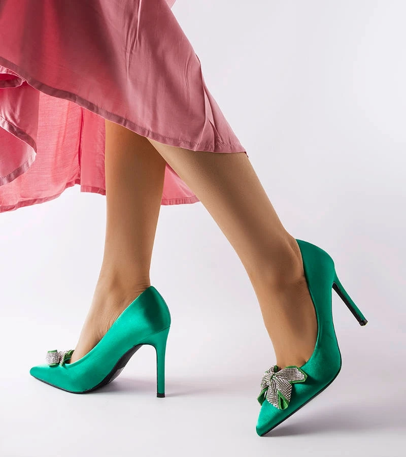 Zelené saténové ihlice s mašľou Mia