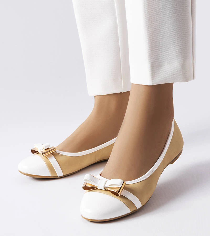 Biele a béžové balerínky s mašľou od Dufour