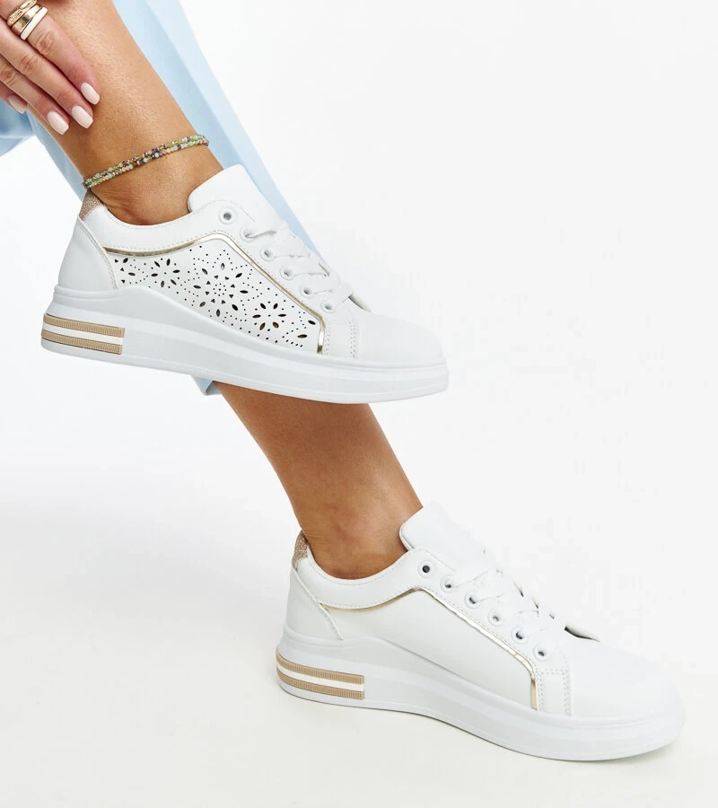 Biela sieťovaná tenisky so zlato-lesklým Zorka