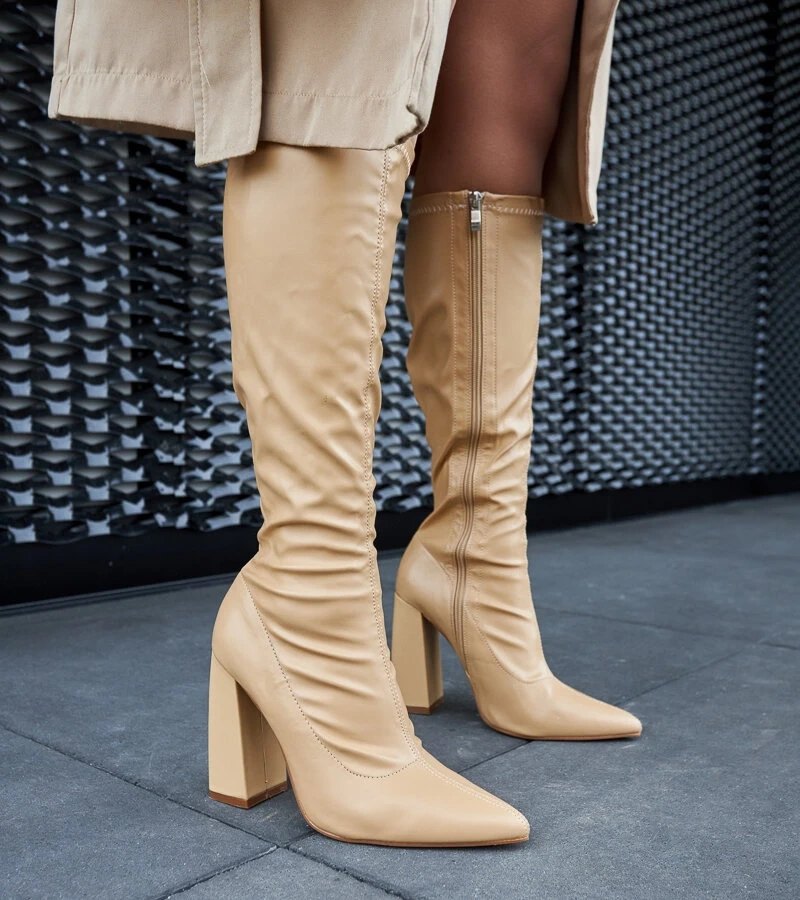 Beige vysoké čižmy na podpätku Abelino