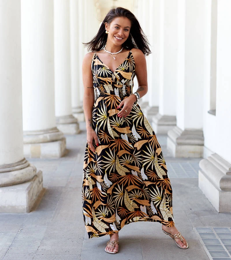 Čierne vzorované maxi šaty značky Muzio