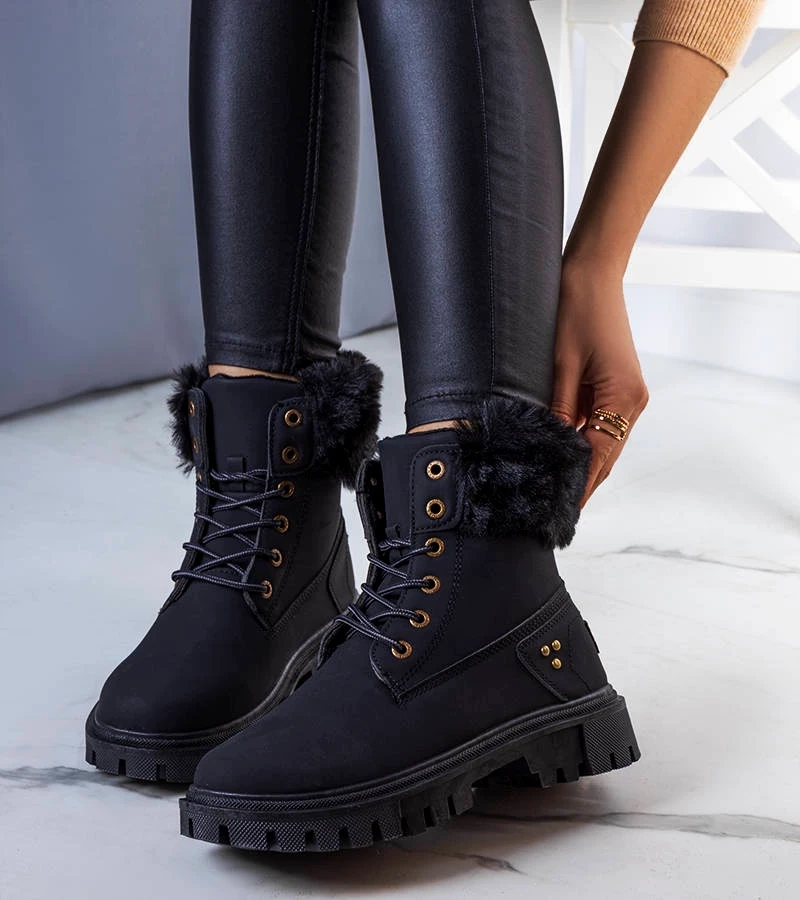 Čierny zateplený botki s kožušinou Brigi