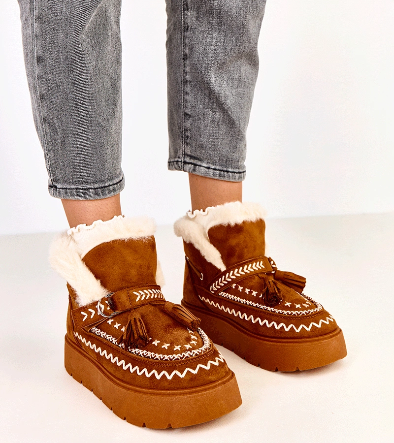 Hnedé snehule na platforme s strapcami Maurisa