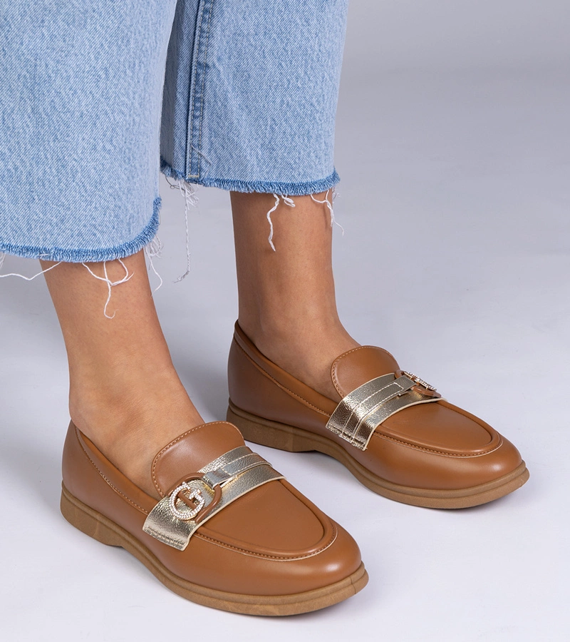 Hnedé mokasíny z ekokože s kamienkami Berita