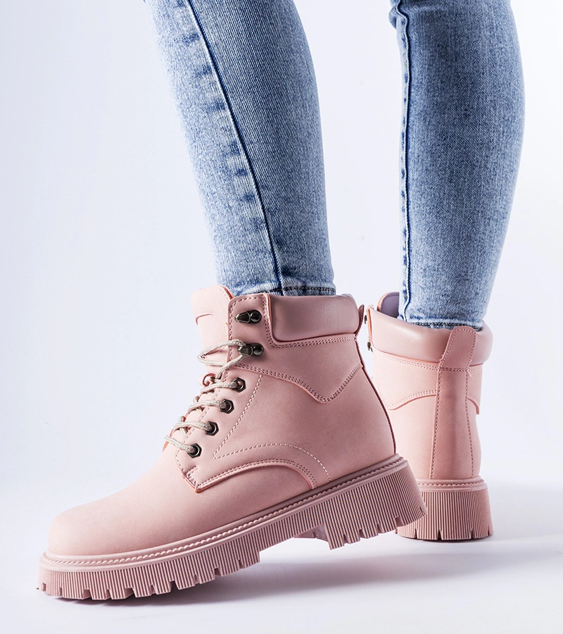 Ružové zateplené viazané pracovné topánky Aranova