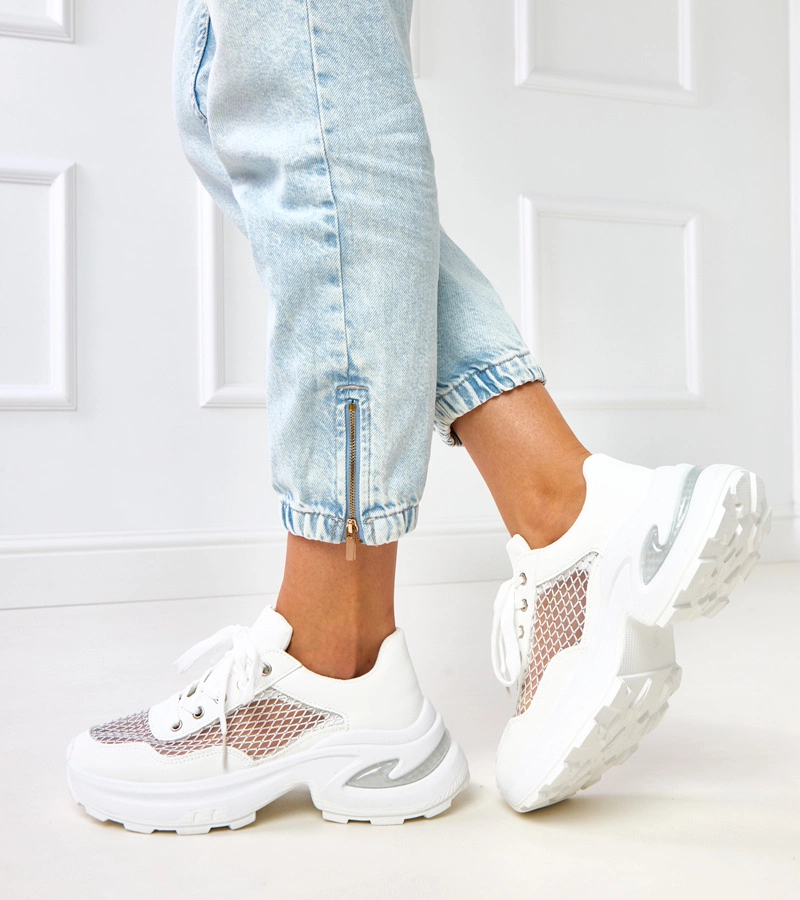 Biele tenisky na platforme s kryštálikmi Inga