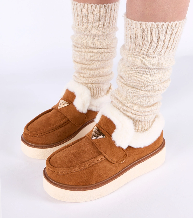 Hnedé mokasíny zateplené kožušinkou Loafy