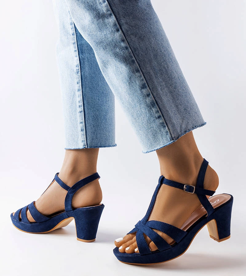 Námornícky modré sandále Lagrange na podpätku