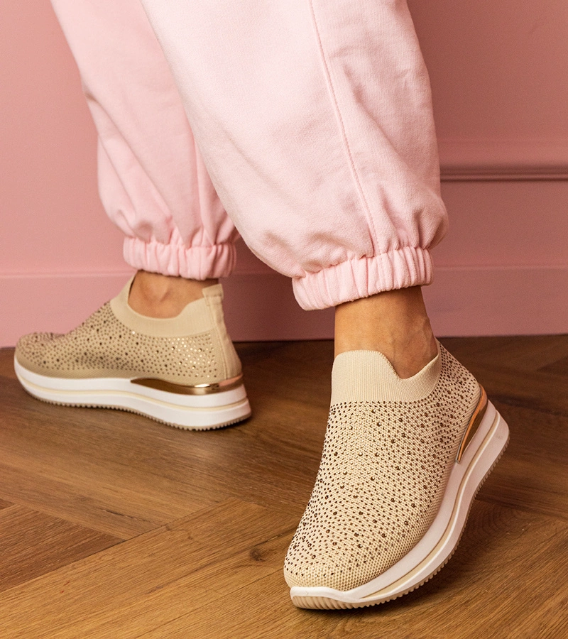 Béžové dámske tenisky na platforme s kryštálmi Luizet