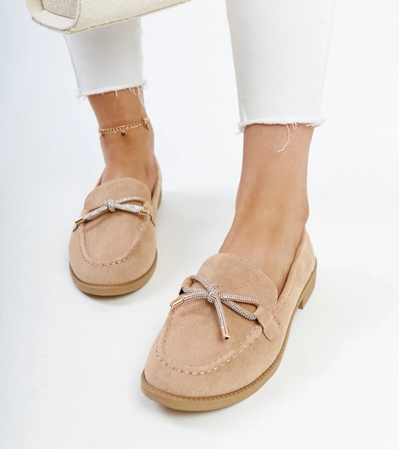 Bežové mokasíny s ozdobnou mašľou Endike