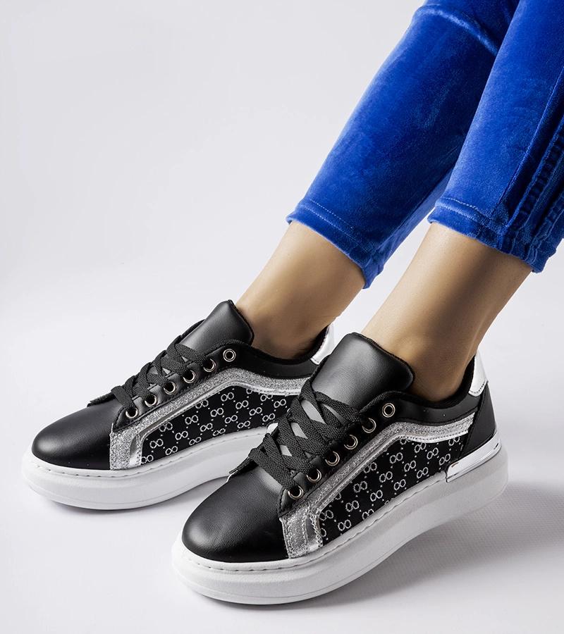 Čierne tenisky so strieborným zdobením Leo