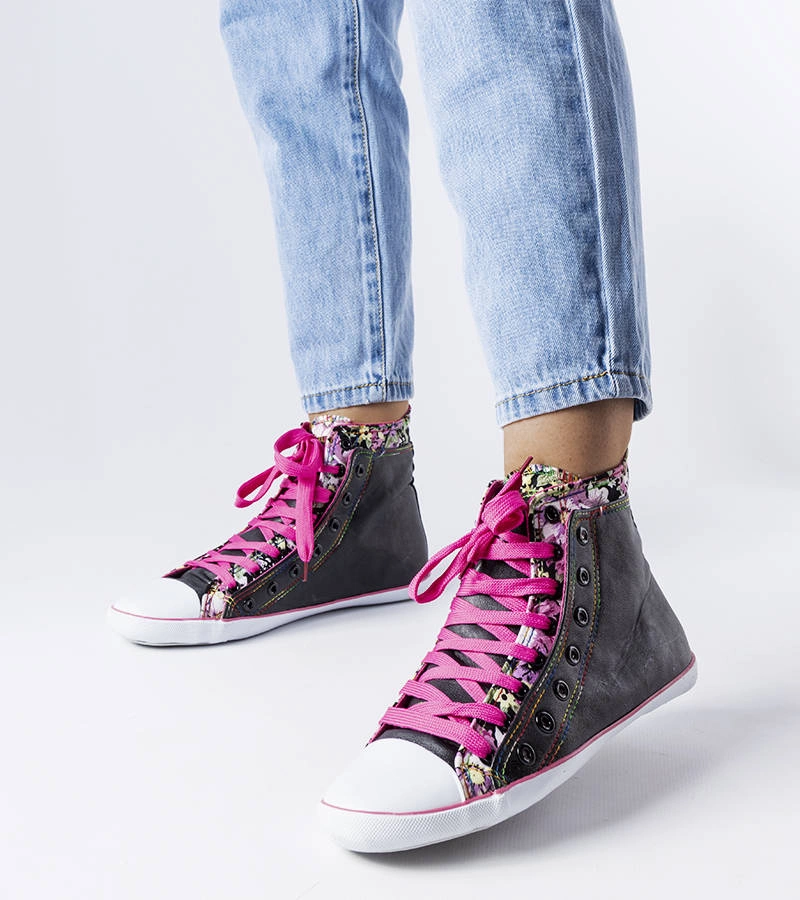 Čierne členkové tenisky Marphisa s kvetinovým vzorom