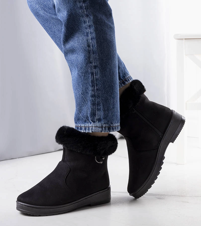 Čierne zateplené snehové topánky s kožušinou Marvin