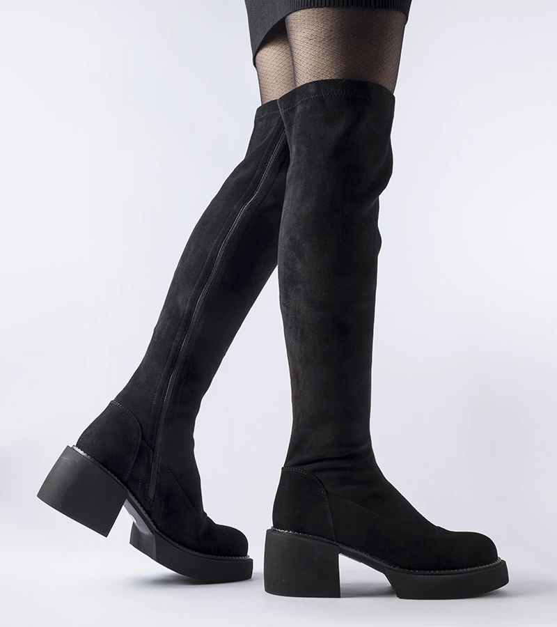 Čierne dlhé teplé kozačky z ekokože Maurizio