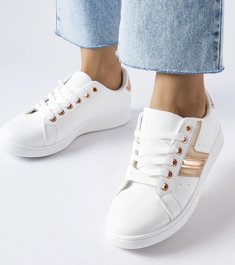 Biele tenisky s ružovo-zlatým akcentom od Rizzo